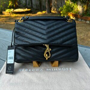Rebecca Minkoff Small Edie Quilted Pebble Leather Crossbody/Shoulder - Black